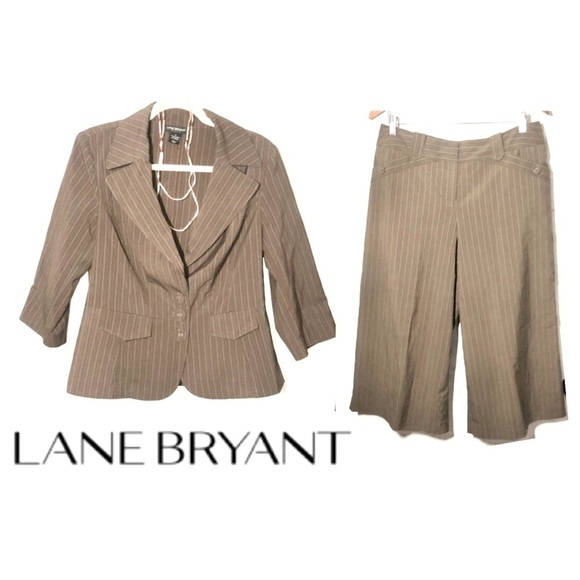 Lane Bryant matching set blazer and cropped pants set brown with stripes 14 - Picture 1 of 10